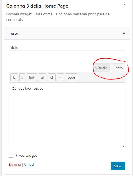 Disabilitare Visual Editor Widget testo WordPress 4.8