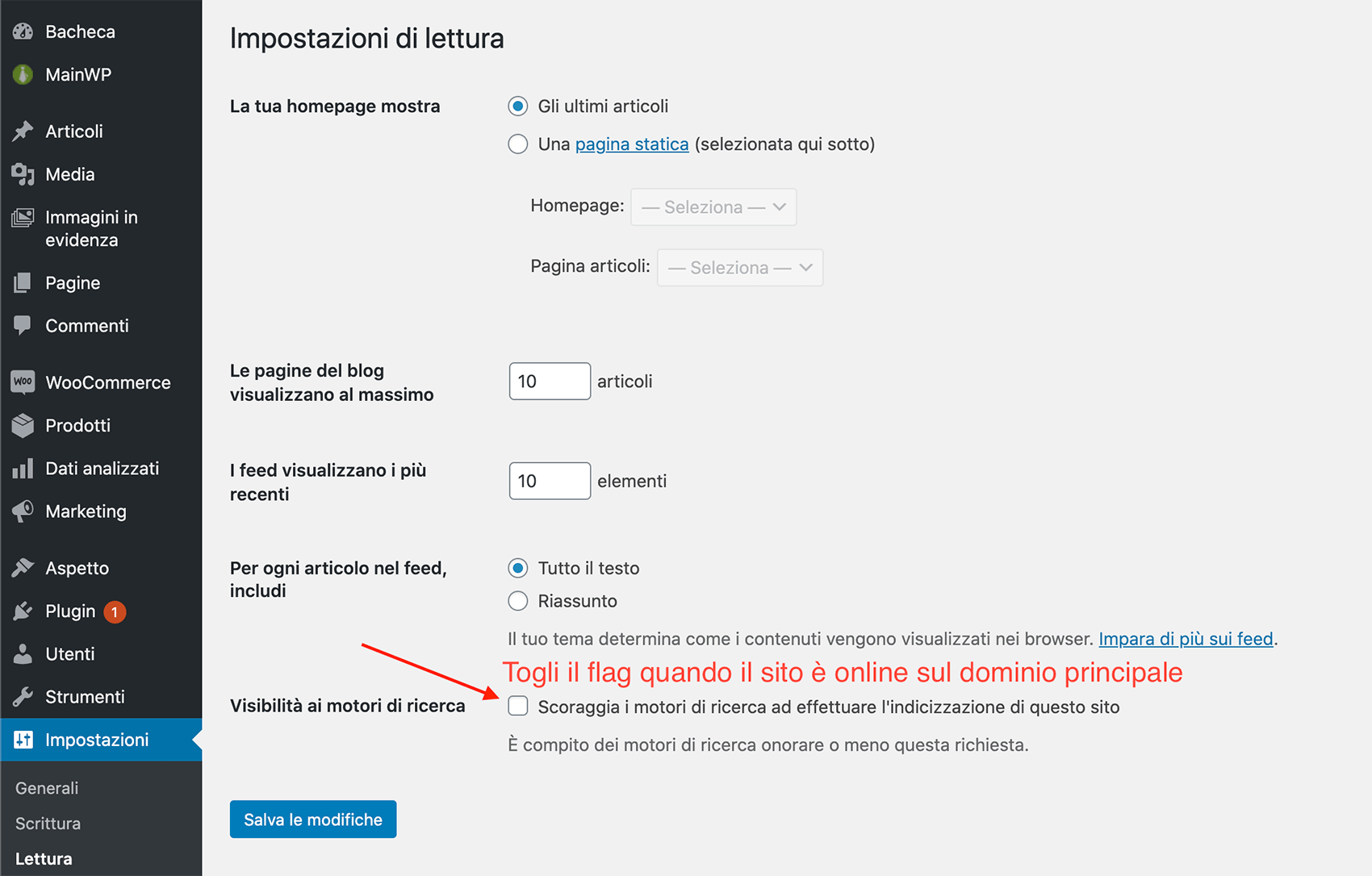 Guida per principianti : I 25 errori WordPress più comuni da evitare 2 impostazioni seo wordpress