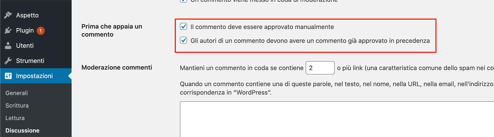 Guida per principianti : I 25 errori WordPress più comuni da evitare 6 moderare commenti post wordpress